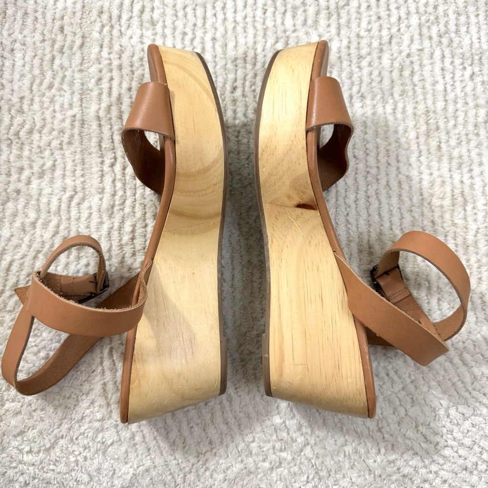 Nisolo Sarita Tan Leather Wooden Wedge Sandals Size 9 - Picture 8 of 13